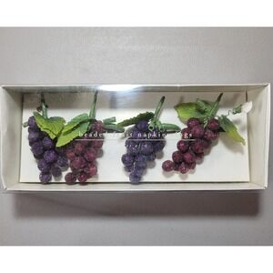 Pier 1 Import Beaded Grape Napkin Rings Set of 4 Purple Red Decorative Tableware